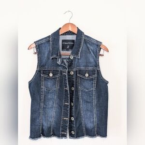 Maurices Jean Vest Womens Button Up Sleeveless Pockets Western Cowboy Blue